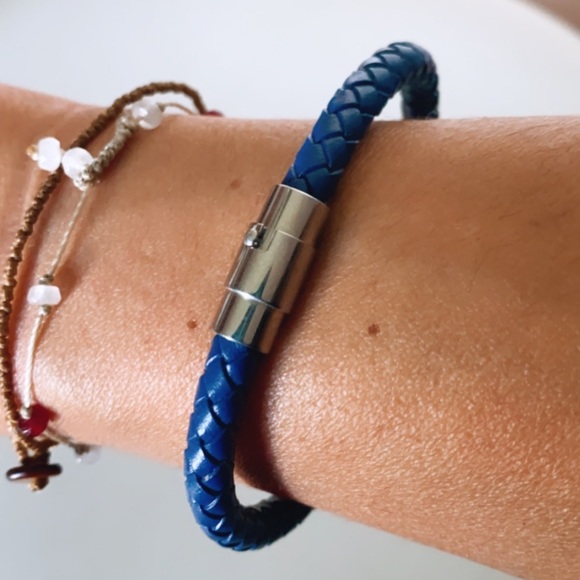 🌟 TRENDHIM BLUE BOLO BRAIDED LEATHER BRACELET TWIST - Picture 3 of 4